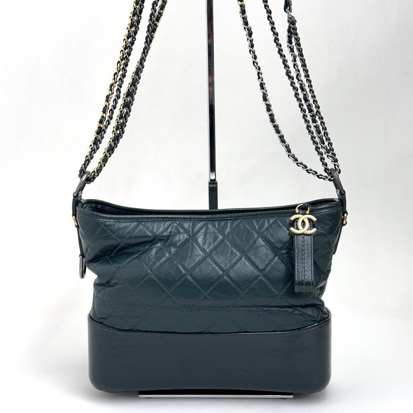 Chanel Borsa Gabrielle Media in Pelle Matelassé Verde Scuro
