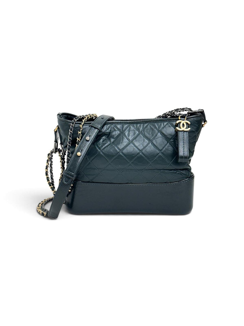 Chanel Borsa Gabrielle Media in Pelle Matelassé Verde Scuro