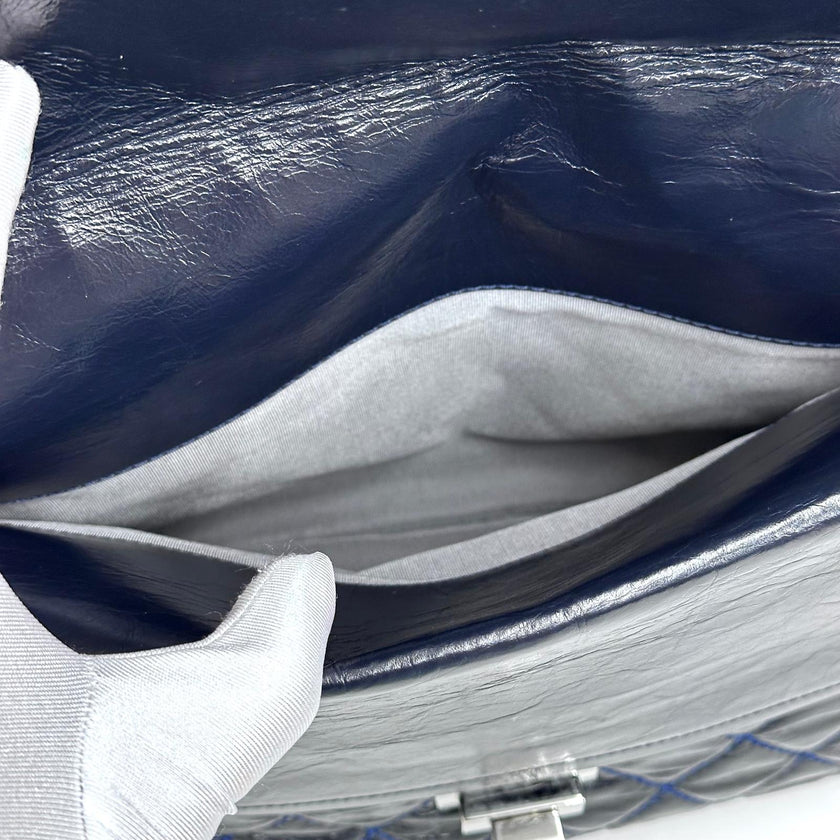 Chanel Borsa Reissue 2.55 mis. 30 in Pelle Blu Navy con Hardware Argentato