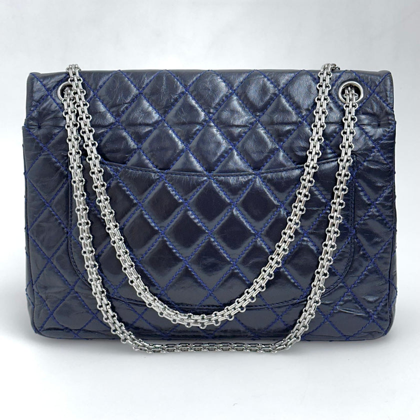 Chanel Borsa Reissue 2.55 mis. 30 in Pelle Blu Navy con Hardware Argentato