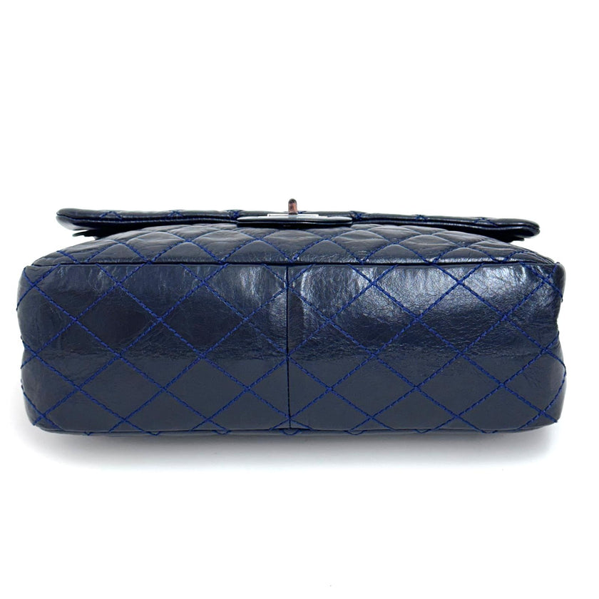 Chanel Borsa Reissue 2.55 mis. 30 in Pelle Blu Navy con Hardware Argentato