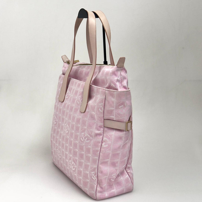 Chanel Borsa Shopper Linea Viaggio in Jacquard Rosa Anni 2000
