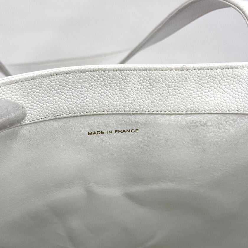 Chanel Borsa Shopping Tote CC Caviar Bianca
