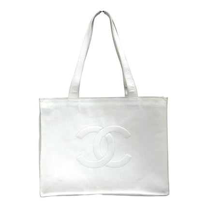 Chanel Borsa Shopping Tote CC Caviar Bianca