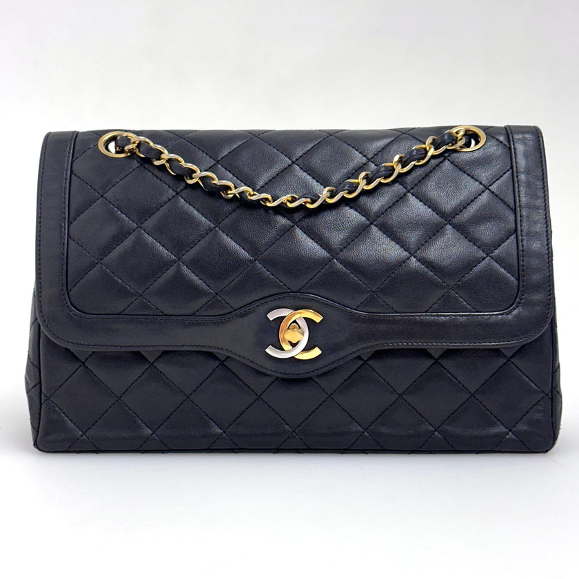 Chanel Borsa Timeless Classic Double Flap Limited Paris Vintage in pelle nera