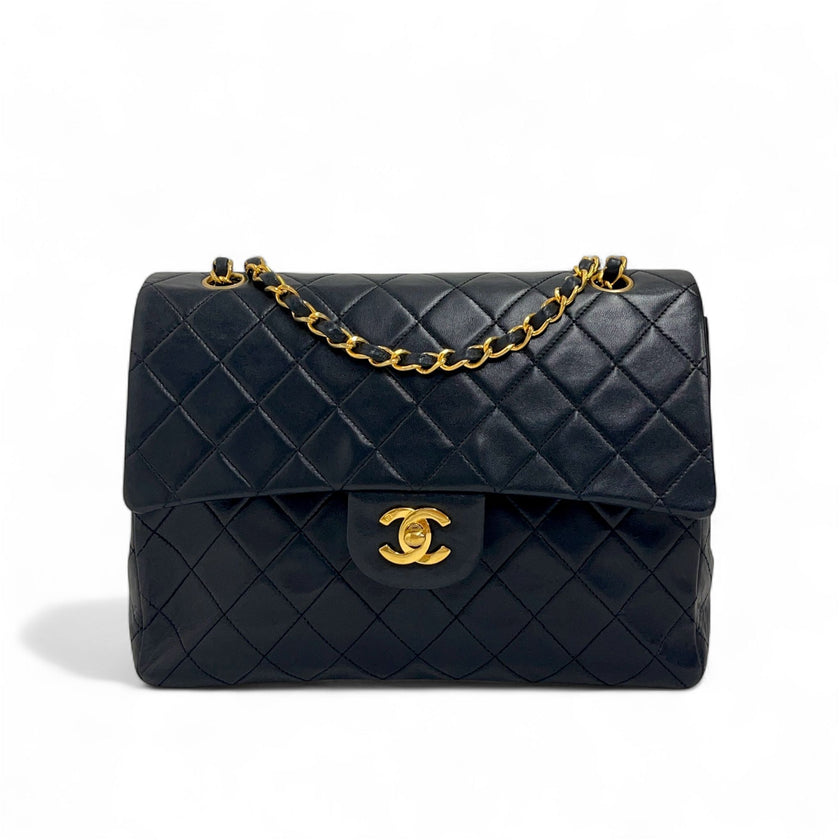 Chanel Borsa Vintage Timeless Classica 25 Doppia Patta a Due Vie in Pelle Nera