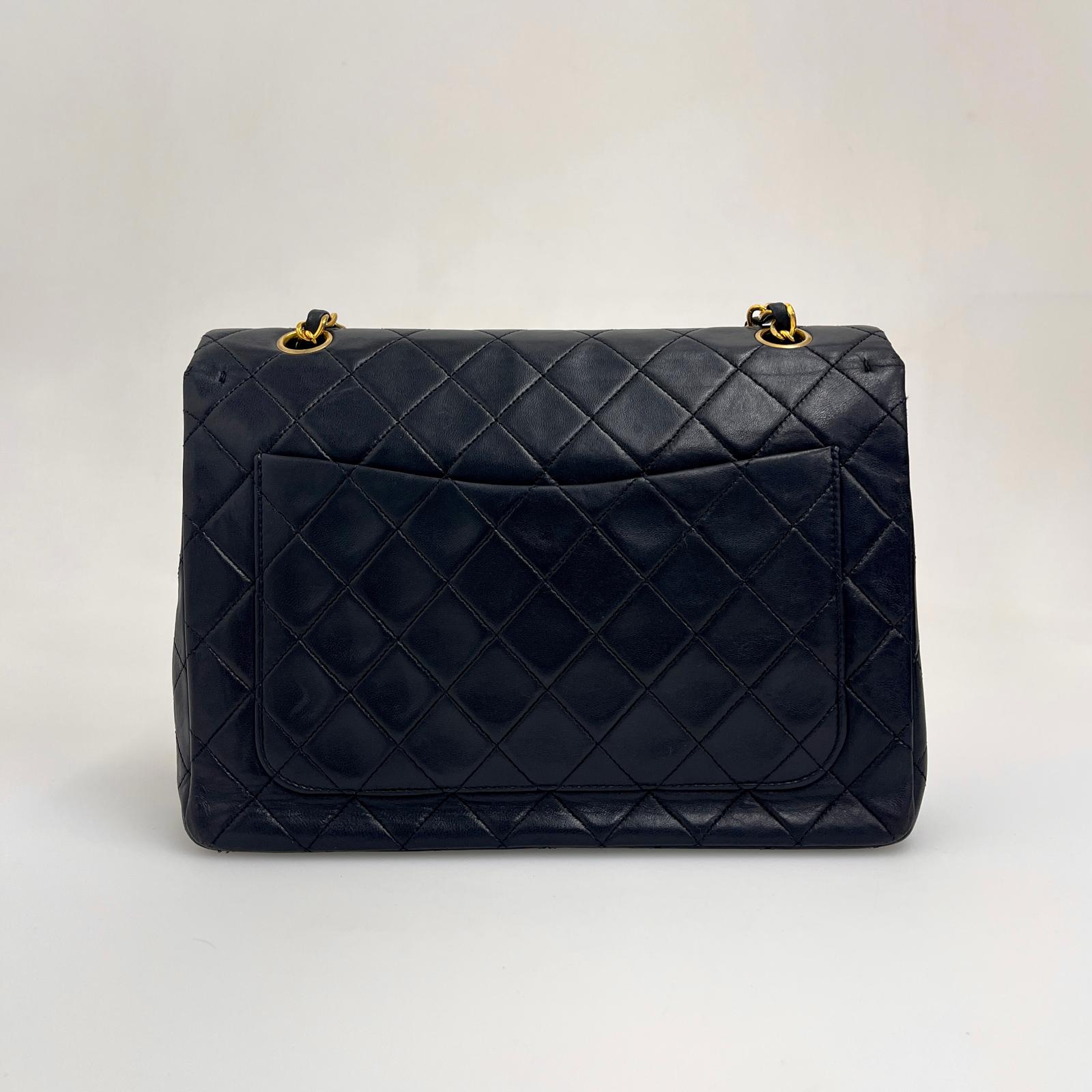 Chanel Borsa Vintage Timeless Classica 25 Doppia Patta a Due Vie in Pelle Nera