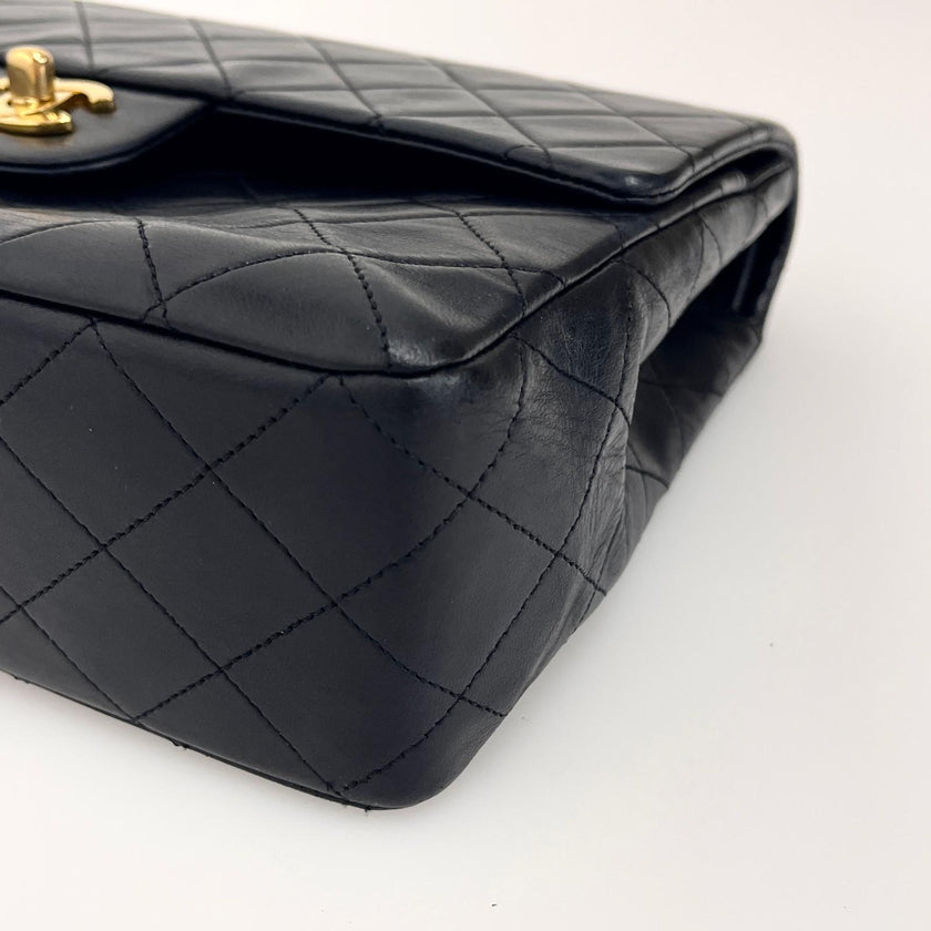 Chanel Borsa Vintage Timeless Classica 25 Doppia Patta a Due Vie in Pelle Nera