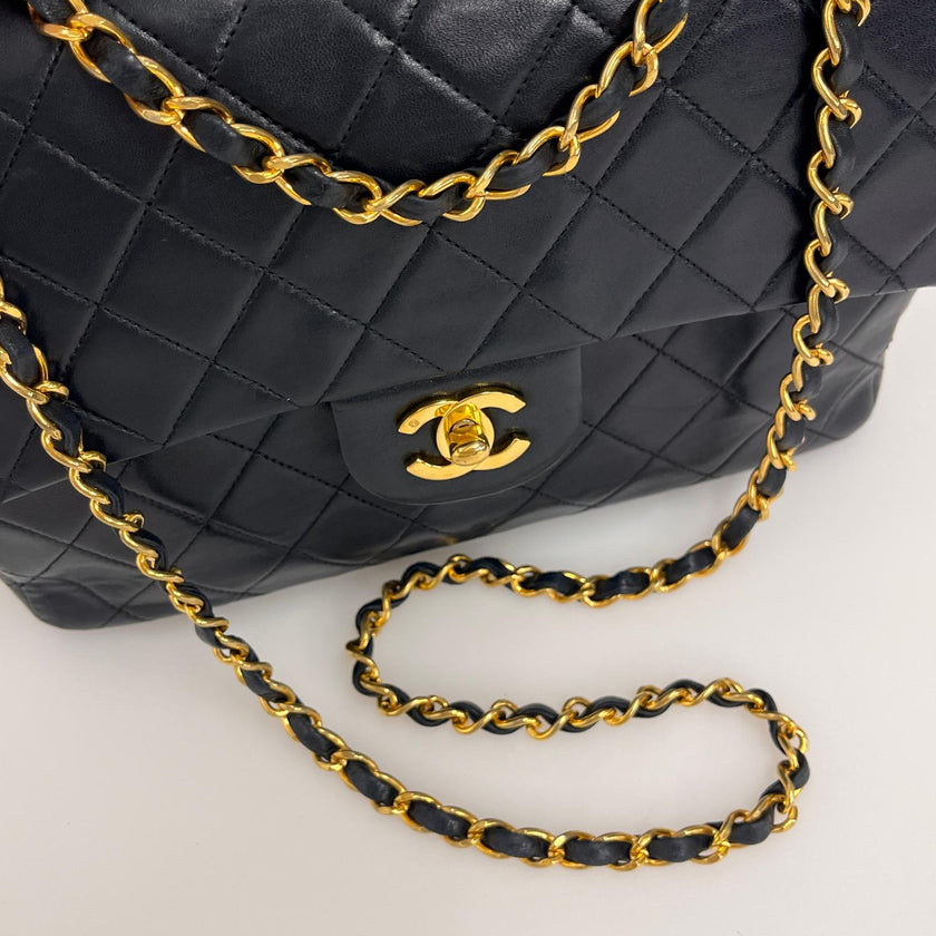 Chanel Borsa Vintage Timeless Classica 25 Doppia Patta a Due Vie in Pelle Nera