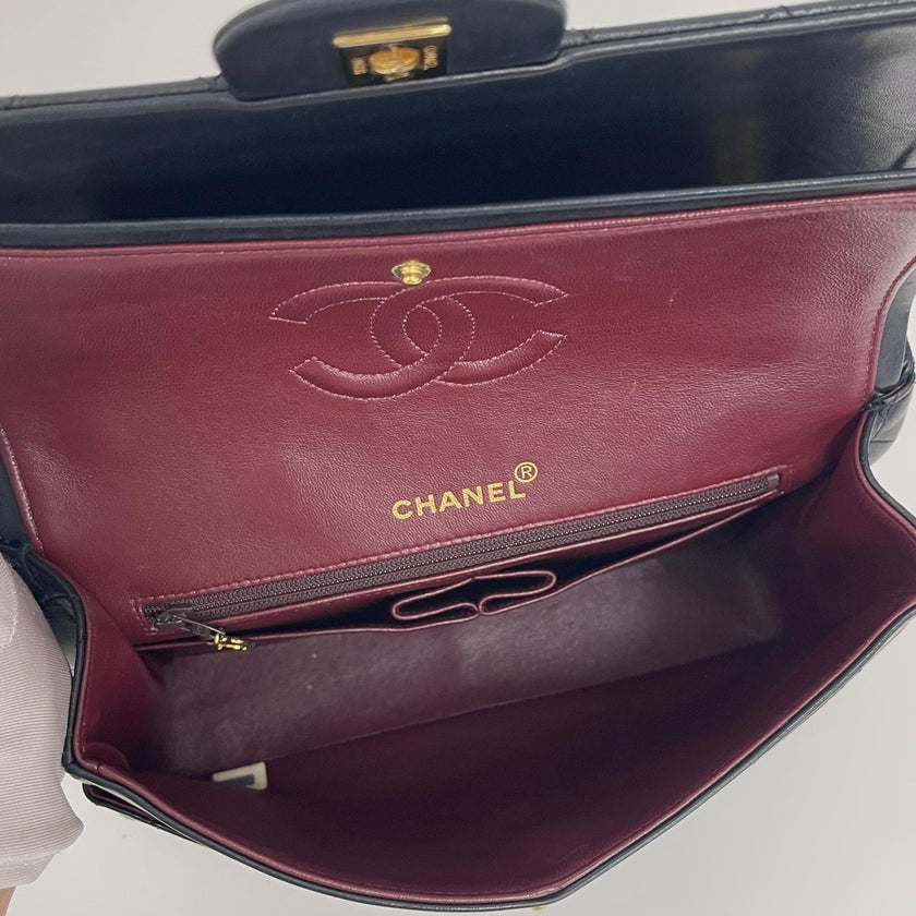 Chanel Borsa Vintage Timeless Classica 25 Doppia Patta a Due Vie in Pelle Nera