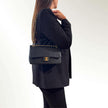Chanel Borsa Vintage Timeless Classica 25 Doppia Patta in Pelle di Agnello Nera