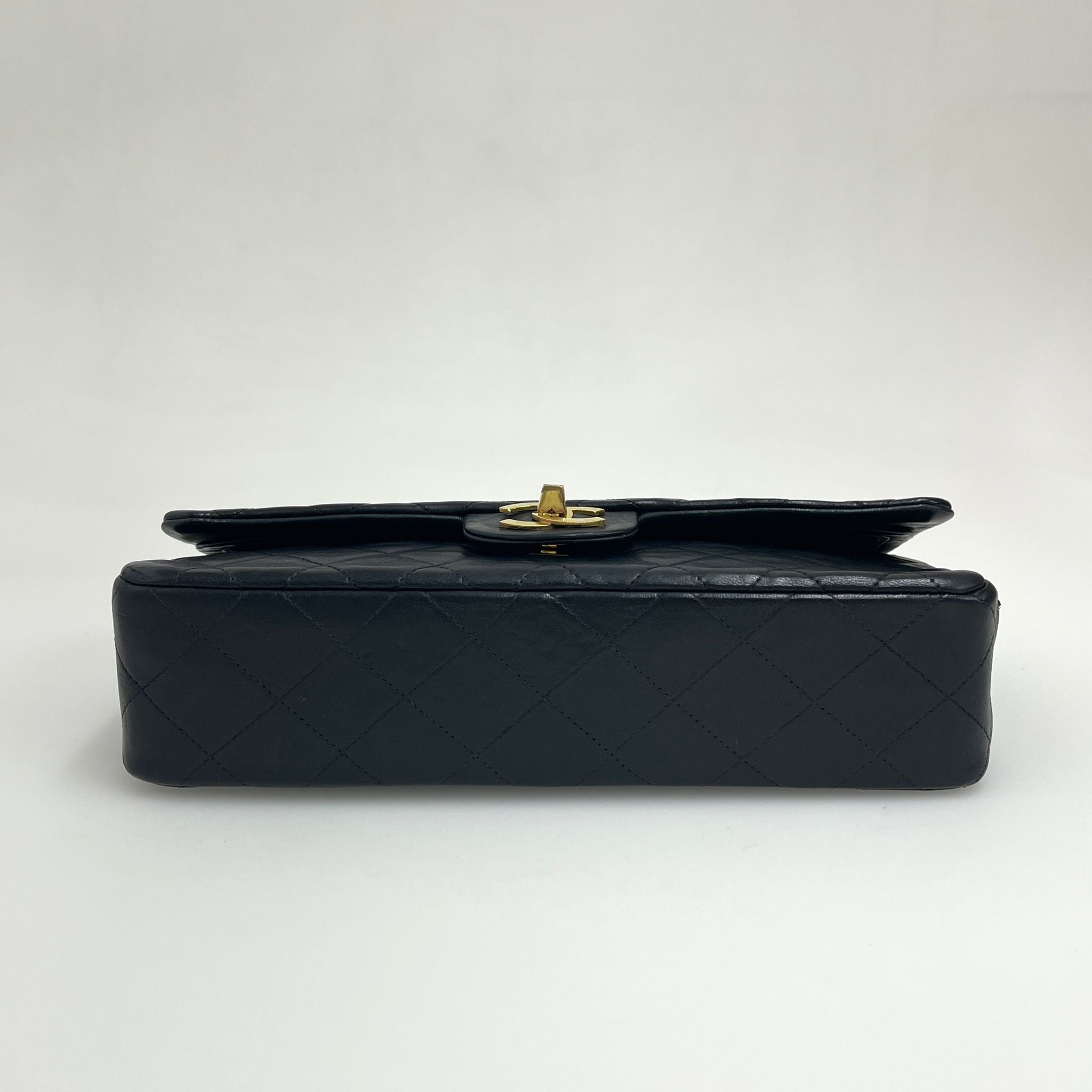 Chanel Borsa Vintage Timeless Classica 25 Doppia Patta in Pelle di Agnello Nera