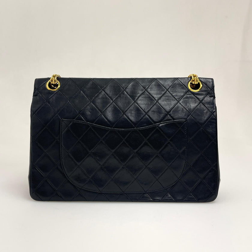 Chanel Borsa Timeless Classica Vintage 27 Doppia Patta in Pelle di Agnello Nero