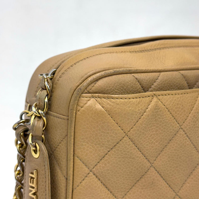 Chanel Borsa Vintage Camera Bag Caviar Beige