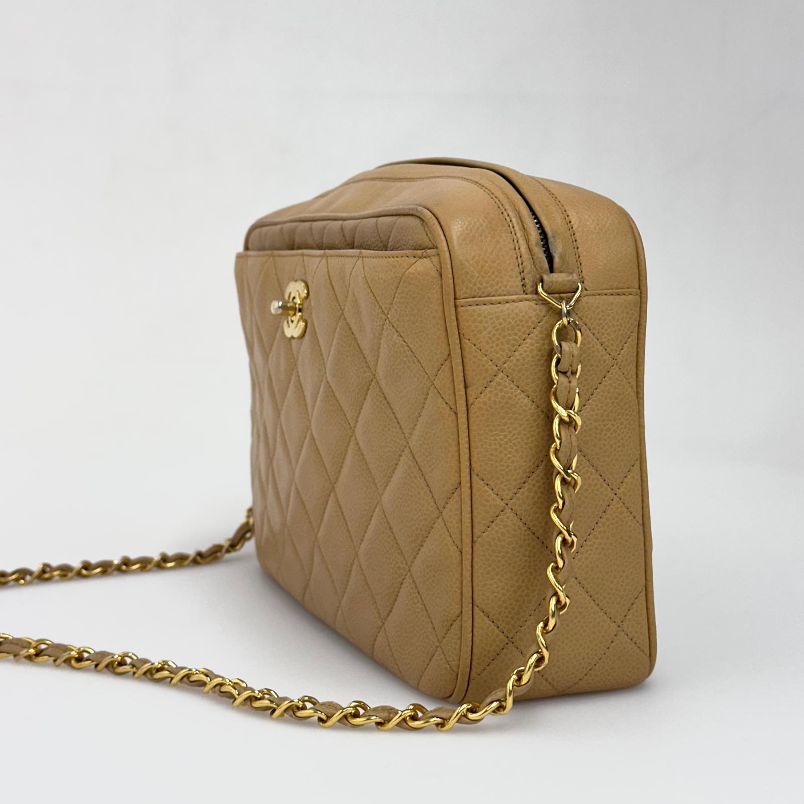 Chanel Borsa Vintage Camera Bag Caviar Beige