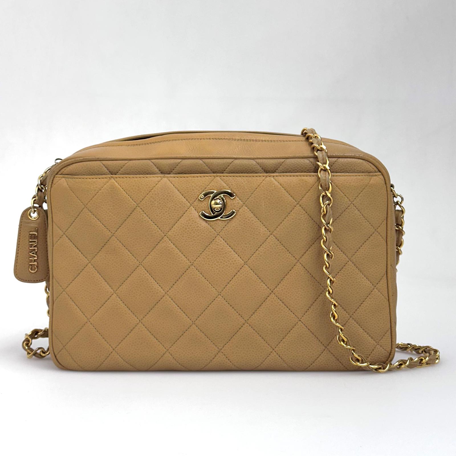 Chanel Borsa Vintage Camera Bag Caviar Beige