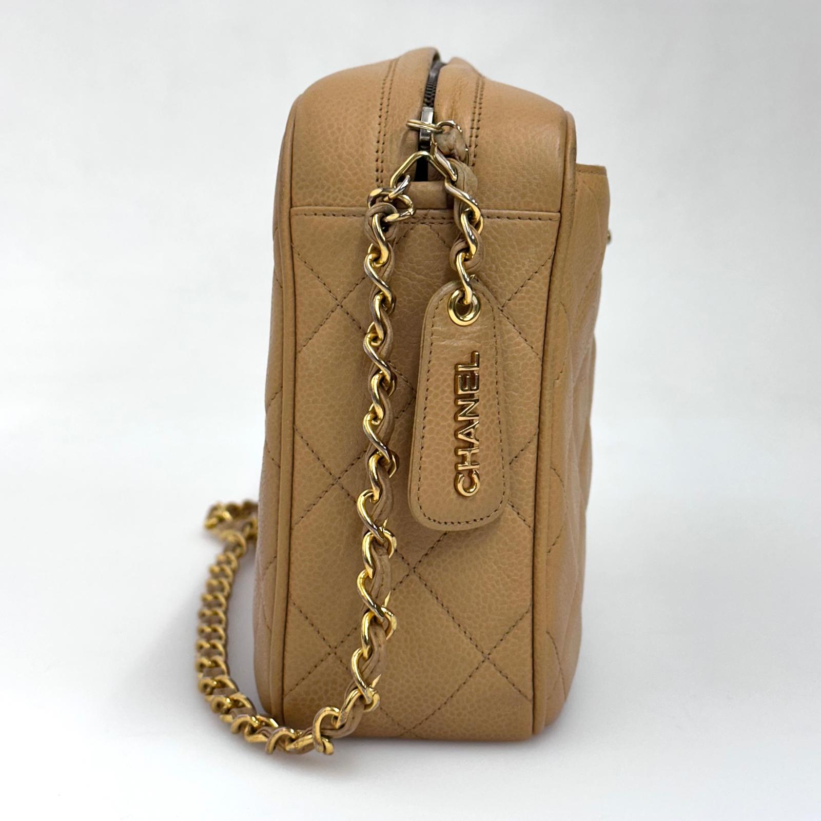 Chanel Borsa Vintage Camera Bag Caviar Beige