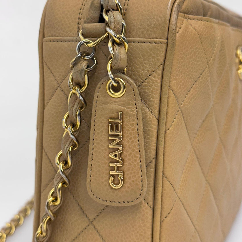 Chanel Borsa Vintage Camera Bag Caviar Beige