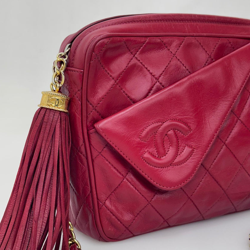 Chanel Borsa Vintage Camera Bag Matelassé Rosso con Nappina