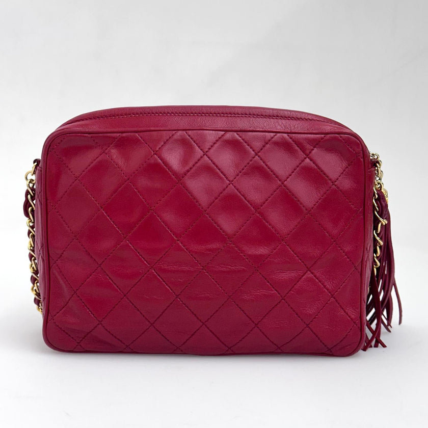 Chanel Borsa Vintage Camera Bag Matelassé Rosso con Nappina