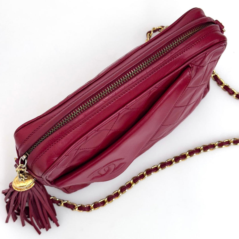 Chanel Borsa Vintage Camera Bag Matelassé Rosso con Nappina
