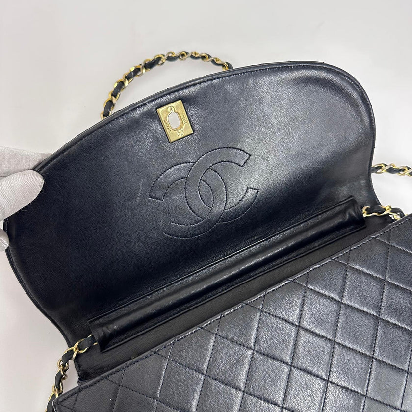 Chanel Borsa Vintage Classic Flap Dark Blue 29 cm – Patta Singola e Catena Singola