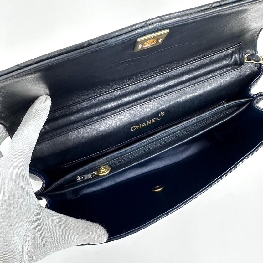 Chanel Borsa Vintage Classic Flap Dark Blue 29 cm – Patta Singola e Catena Singola