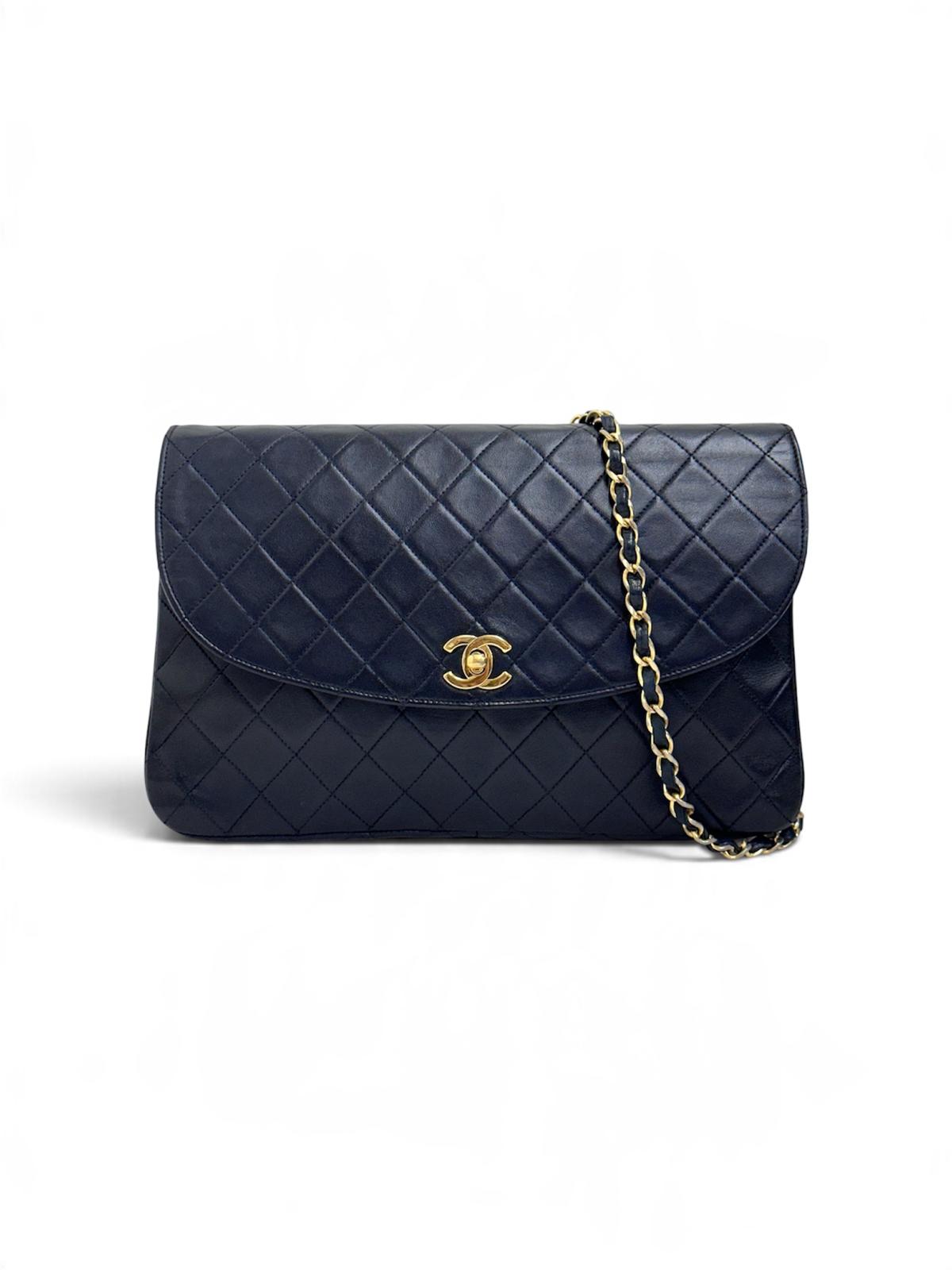 Chanel Borsa Vintage Classic Flap Dark Blue 29 cm – Patta Singola e Catena Singola