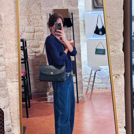 Chanel Borsa Vintage Classic Flap Dark Blue 29 cm – Patta Singola e Catena Singola