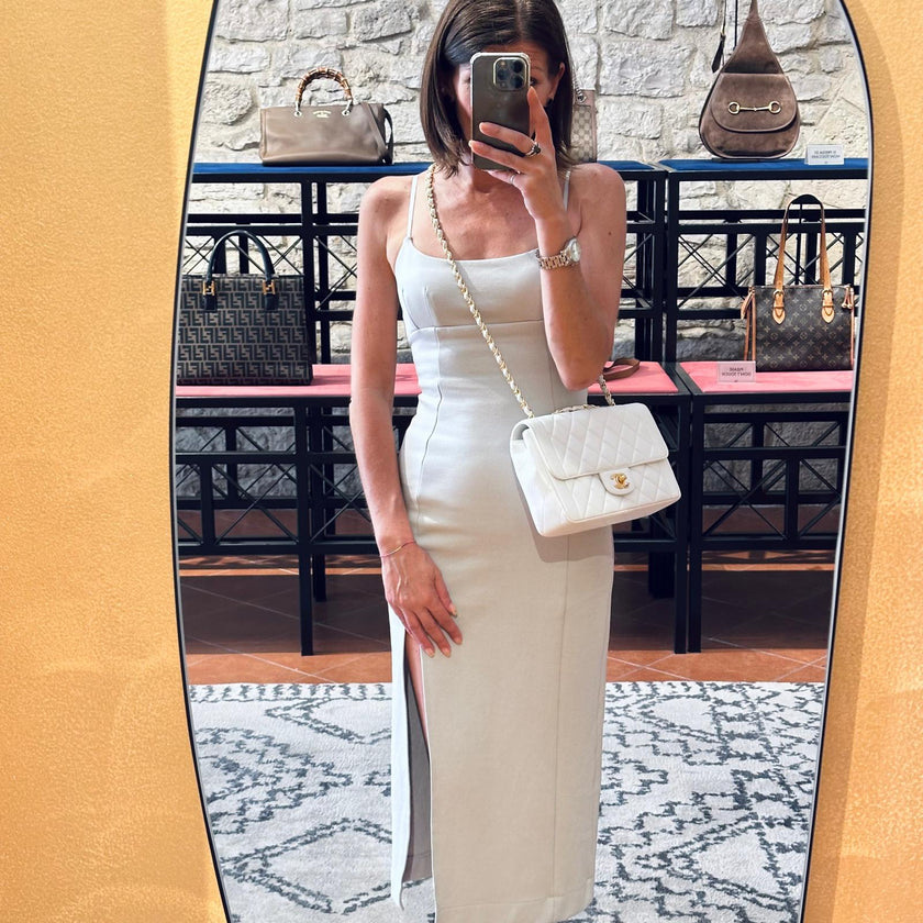 Chanel Borsa Vintage Classic Flap bianca in pelle matelassé
