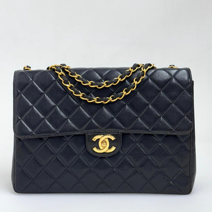 Chanel Borsa Vintage Jumbo 30 Single Flap in Agnello Nero