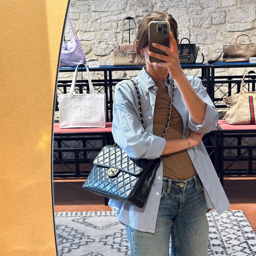 Chanel Borsa Vintage Jumbo 30 Single Flap in Agnello Nero
