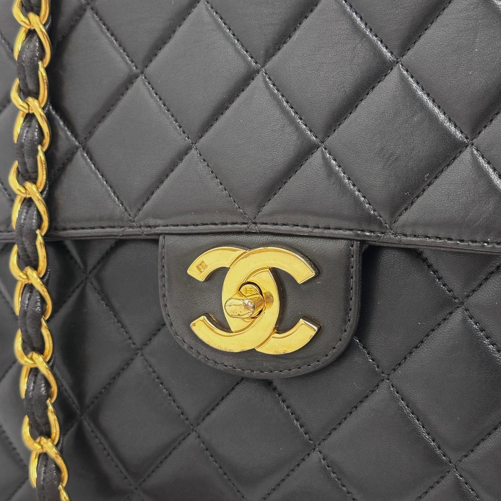 Chanel Borsa Vintage Jumbo 30 Single Flap in Agnello Nero