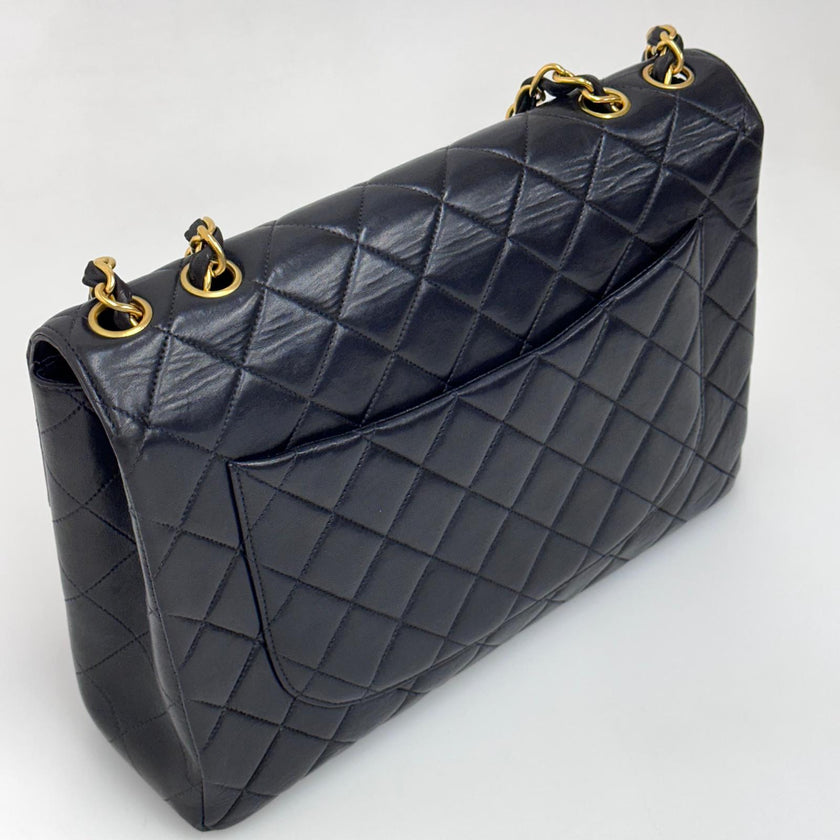 Chanel Borsa Vintage Jumbo 30 Single Flap in Agnello Nero