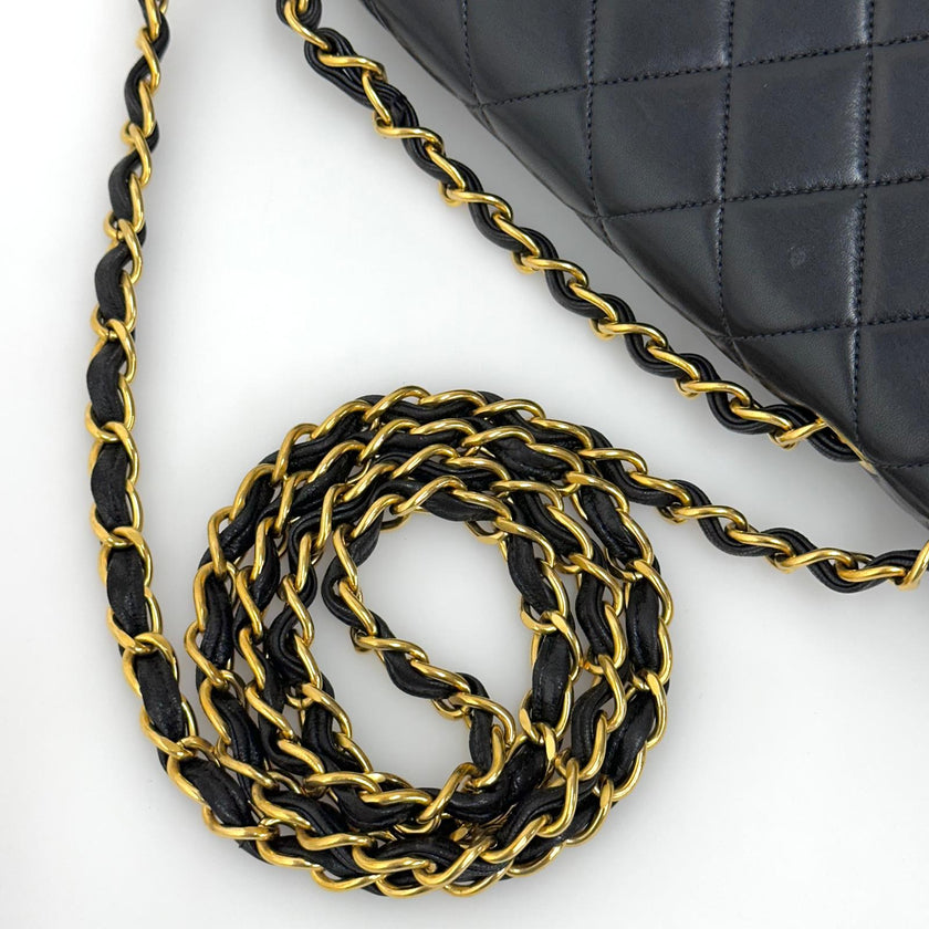 Chanel Borsa Vintage Jumbo 30 Single Flap in Agnello Nero