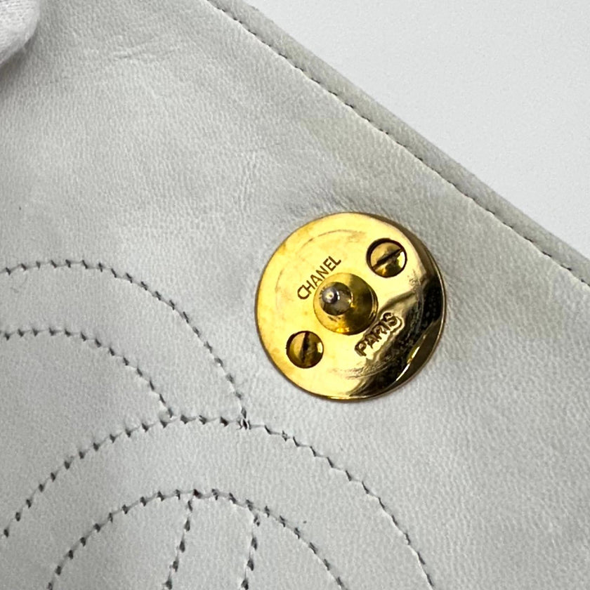 Chanel Borsa Vintage a Spalla Mini Classic Flap 19 cm in Pelle Bianca