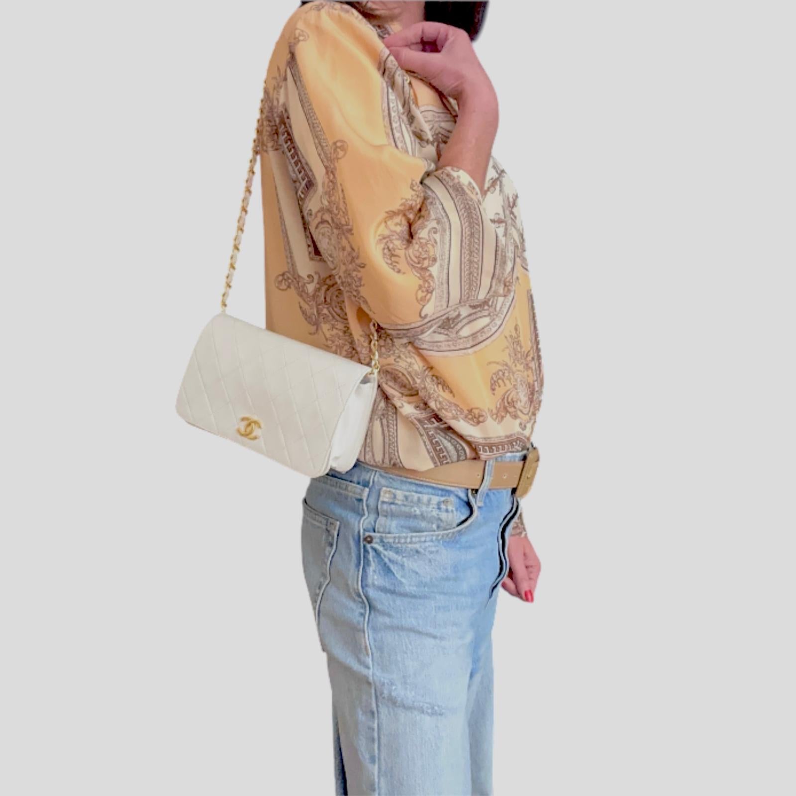 Chanel Borsa Vintage a Spalla Mini Classic Flap 19 cm in Pelle Bianca