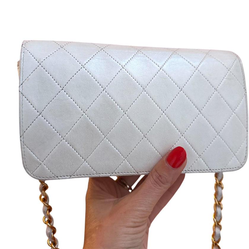 Chanel Borsa Vintage a Spalla Mini Classic Flap 19 cm in Pelle Bianca
