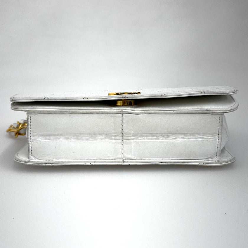 Chanel Borsa Vintage a Spalla Mini Classic Flap 19 cm in Pelle Bianca