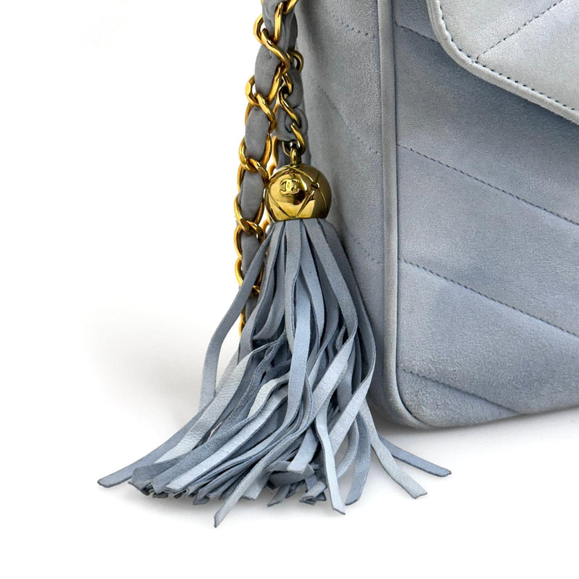 Chanel Borsa a Spalla Camera Bag in Pelle Scamosciata Celeste