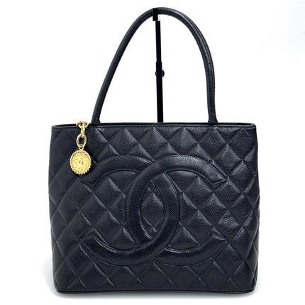 Chanel Borsa a spalla Medaillon Tote in pelle Caviar nera