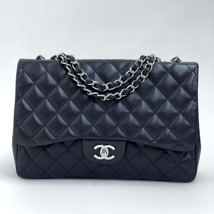 Chanel Classic Flap 30 in Black Lambskin with Silver Hardware