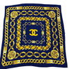 Chanel Foulard in Seta Blu Navy con Motivo Catena Dorata 87x83