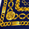 Chanel Foulard in Seta Blu Navy con Motivo Catena Dorata 87x83