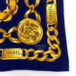 Chanel Foulard in Seta Blu Navy con Motivo Catena Dorata 87x83