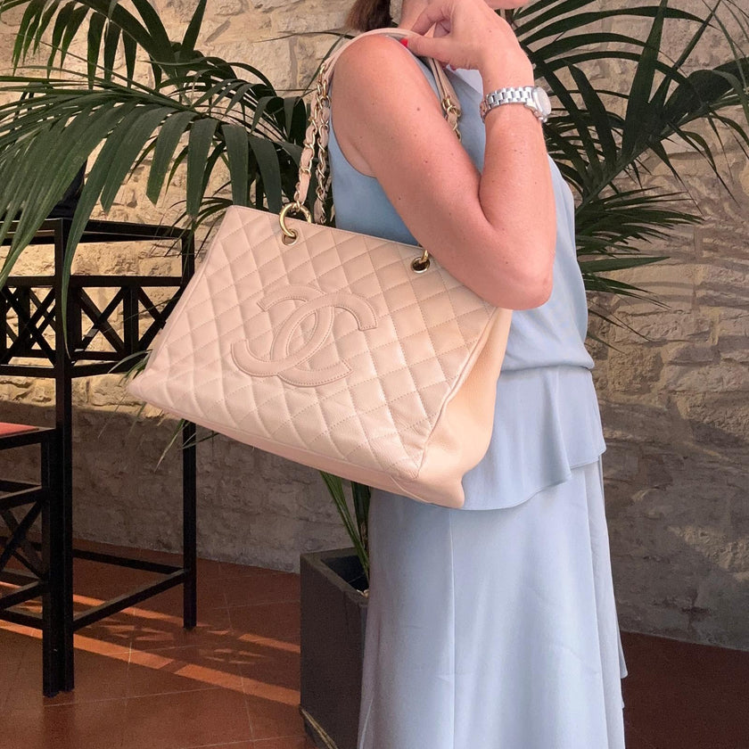 Chanel GST Grand Shopping Tote Beige in Pelle Caviar