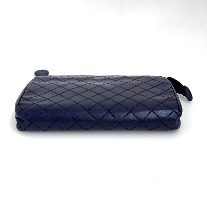 Chanel Pochette Vintage in Pelle Trapuntata Blu Navy