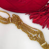 Chanel Vintage Round Tassel Borsa in Raso Rosso Trapuntato con Catena Oro e Strass
