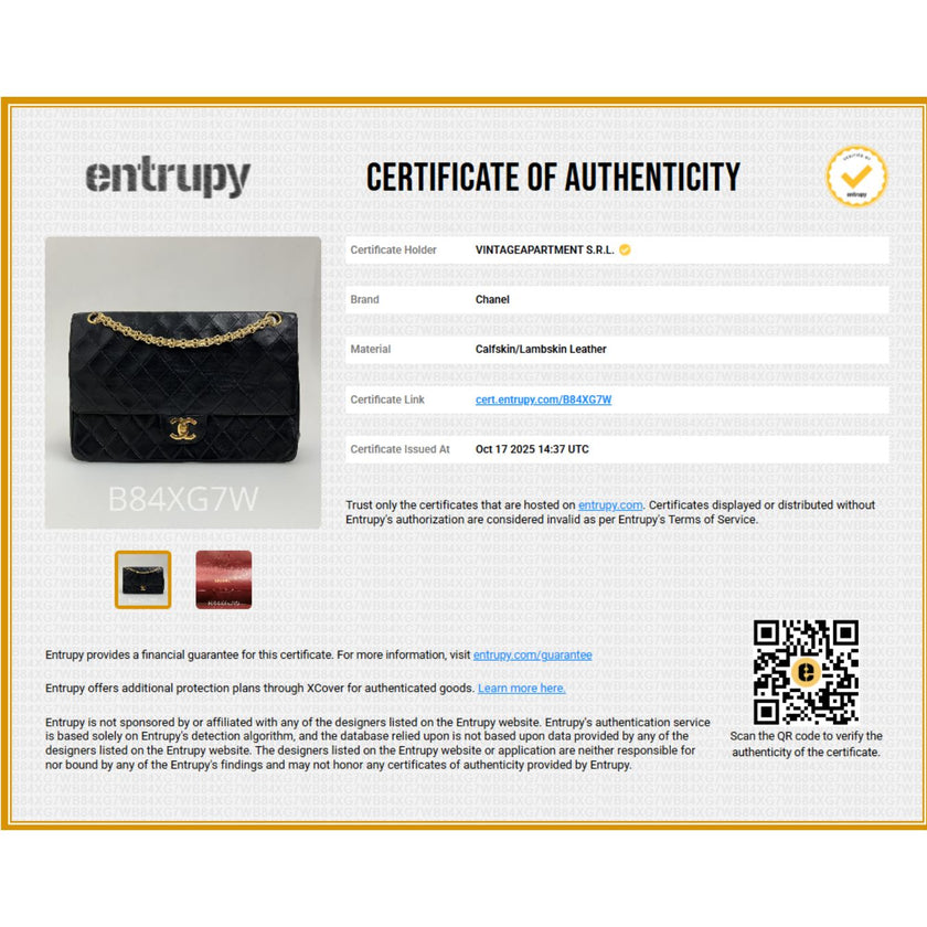 Chanel Borsa Timeless Classica Vintage 27 Doppia Patta in Pelle di Agnello Nero