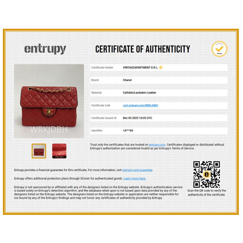 Chanel borsa Classic Flap 25 cm in pelle di agnello rossa anni ’90